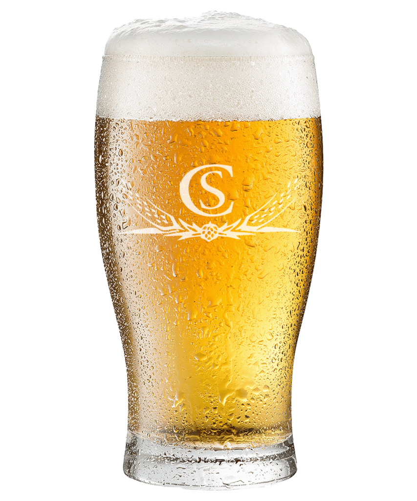 beer glass with logo